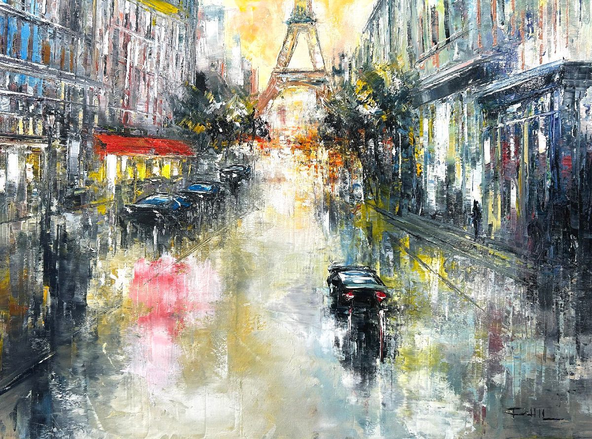 Tableau de PHIL a pour titre Le boulevard, Paris style figuratif dim : PHILprix:600