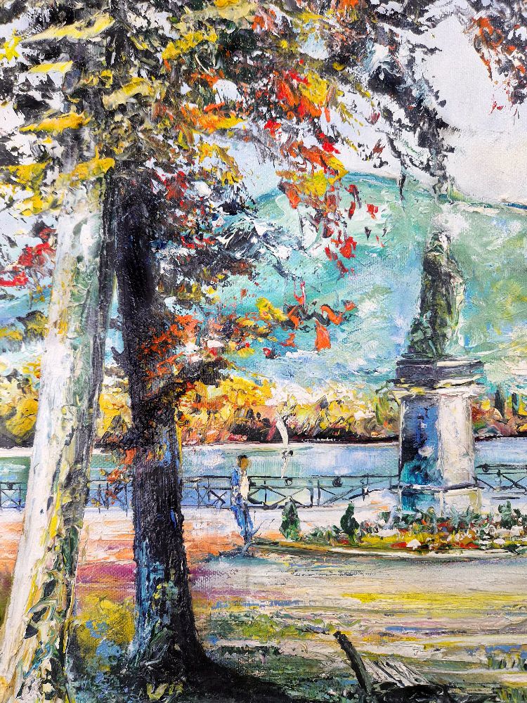 Tableau de PHIL a pour titre Jardin de l'Europe, Annecy style figuratif dim : PHILprix:300