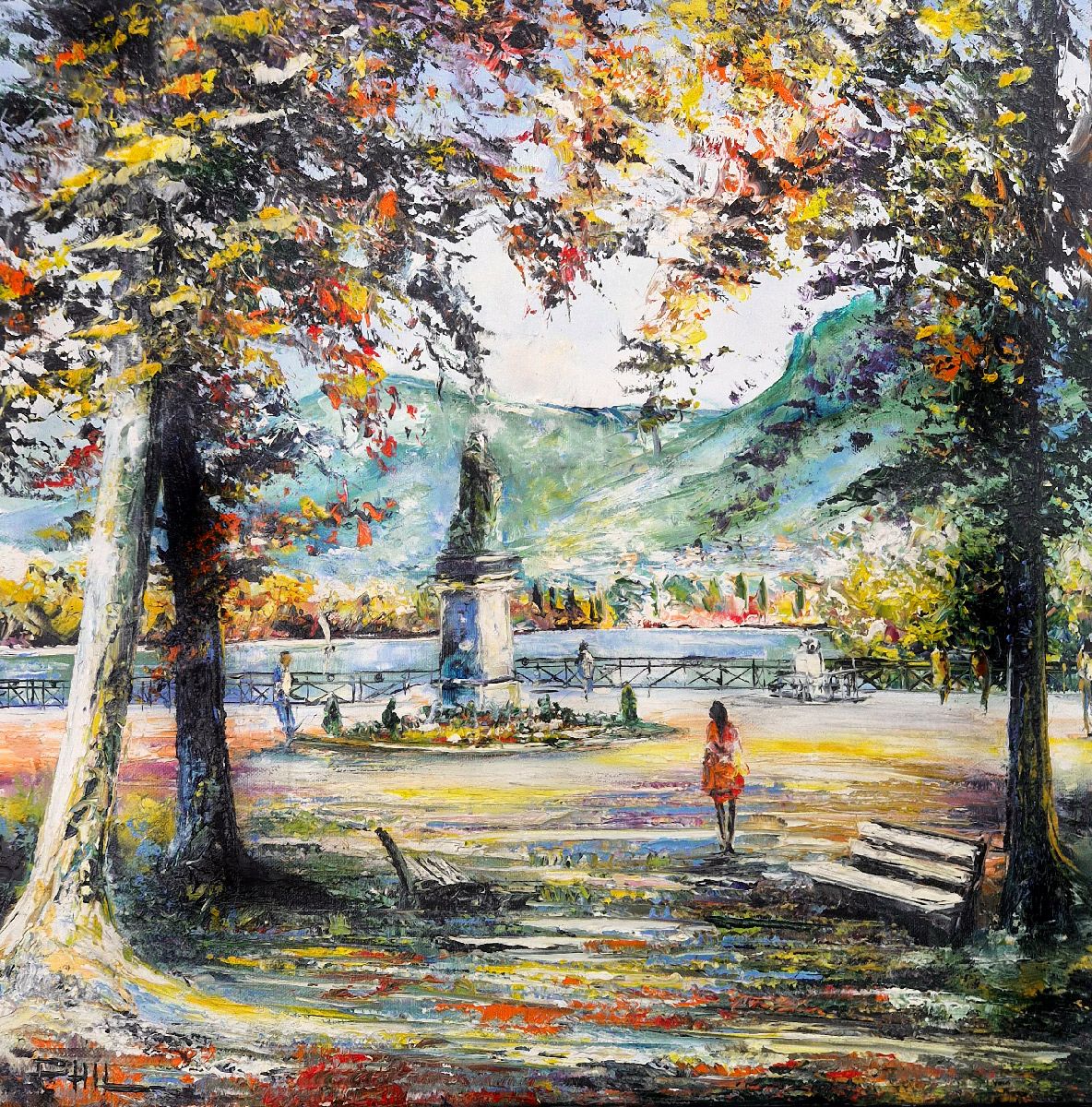 Tableau de PHIL a pour titre Jardin de l'Europe, Annecy style figuratif dim : PHILprix:300