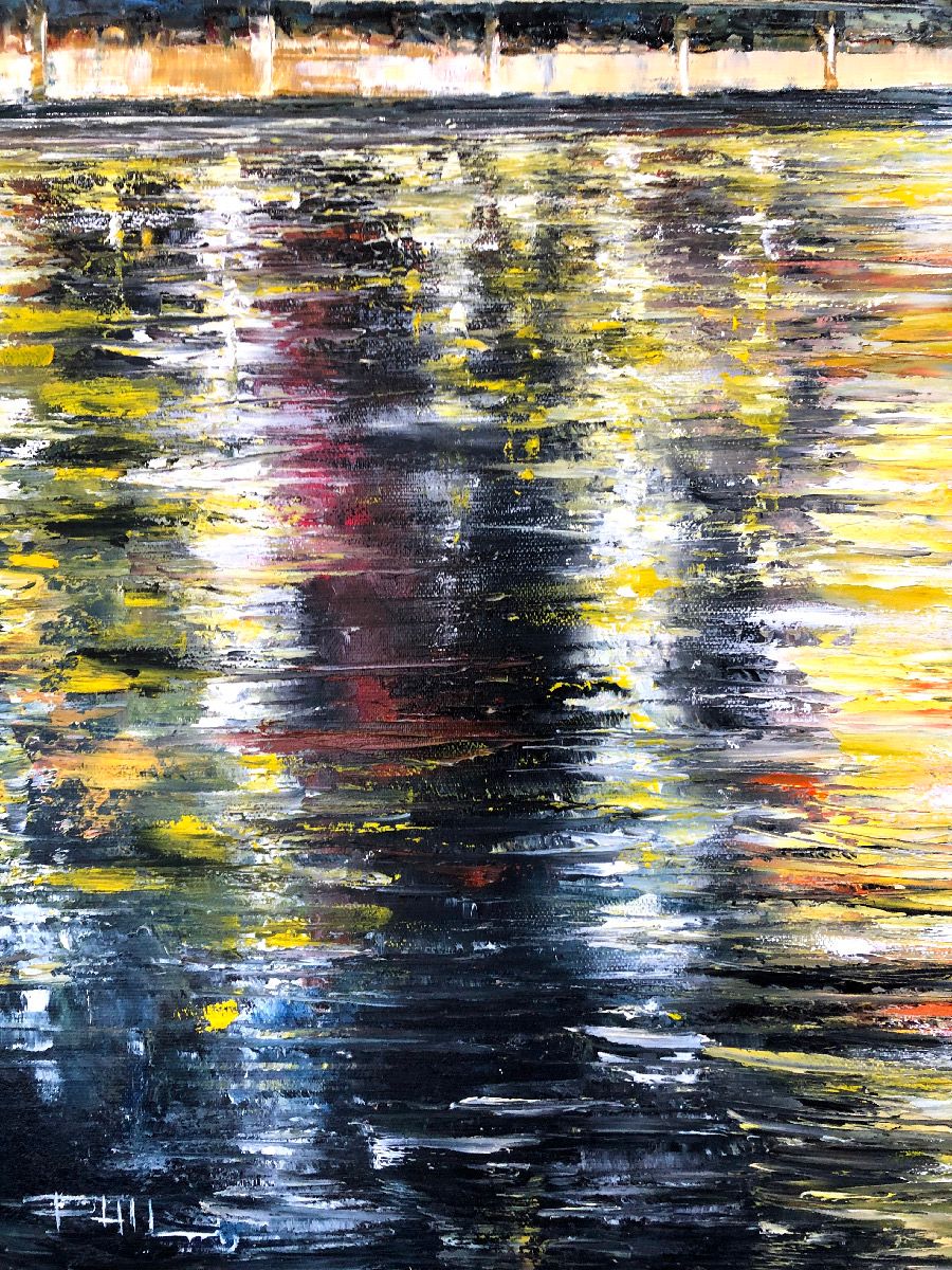 Tableau de PHIL a pour titre Quai de Saône, Lyon style abstrait dim : PHILprix:700