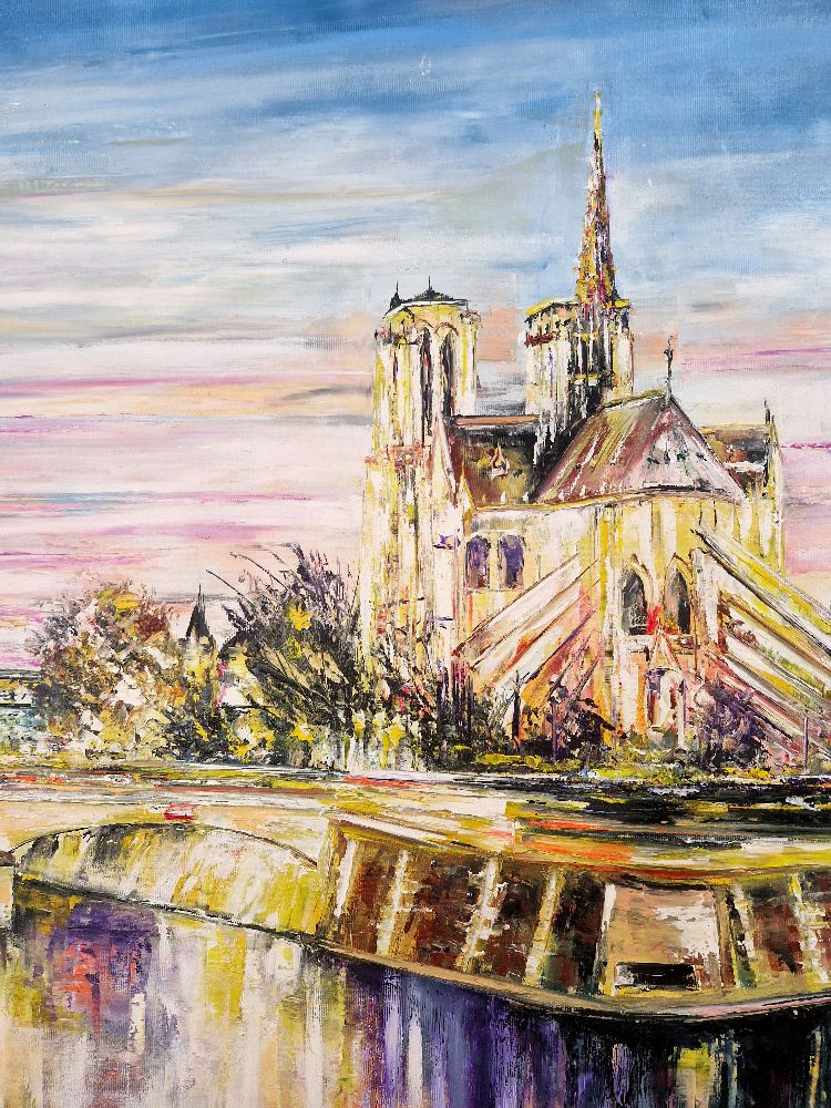 Tableau de PHIL a pour titre Cathédrale Notre-Dame de Paris style abstrait dim : PHILprix:700