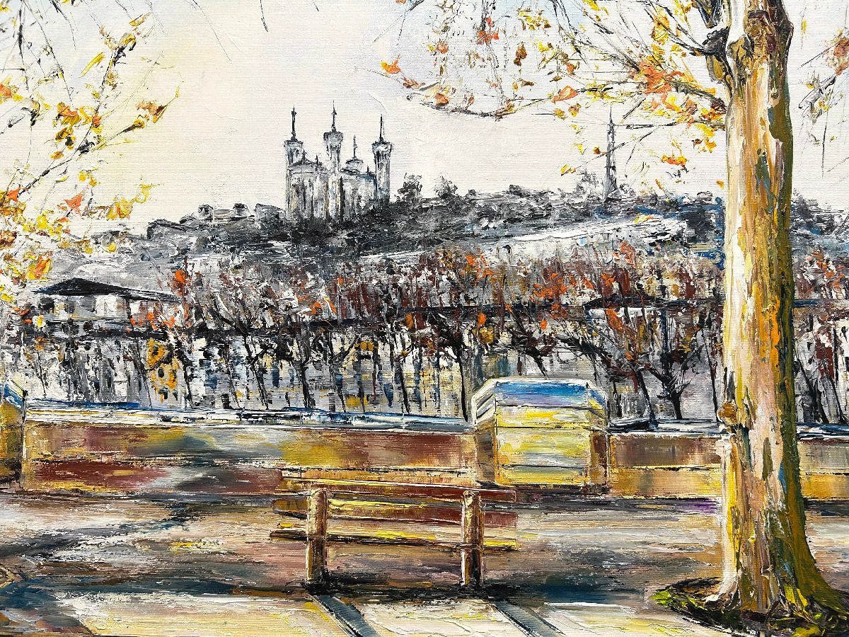 Tableau de PHIL a pour titre Quai de la pêcherie, Lyon style figuratif dim : PHILprix:700