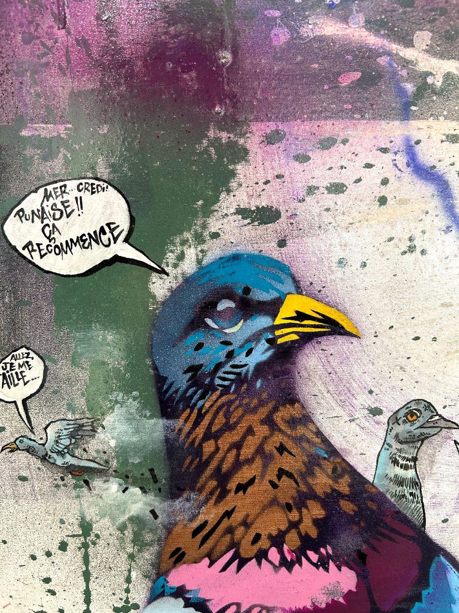 Tableau de Craig & Emer a pour titre Los pigeonos style graffiti, street art dim : Craig & Emerprix:200