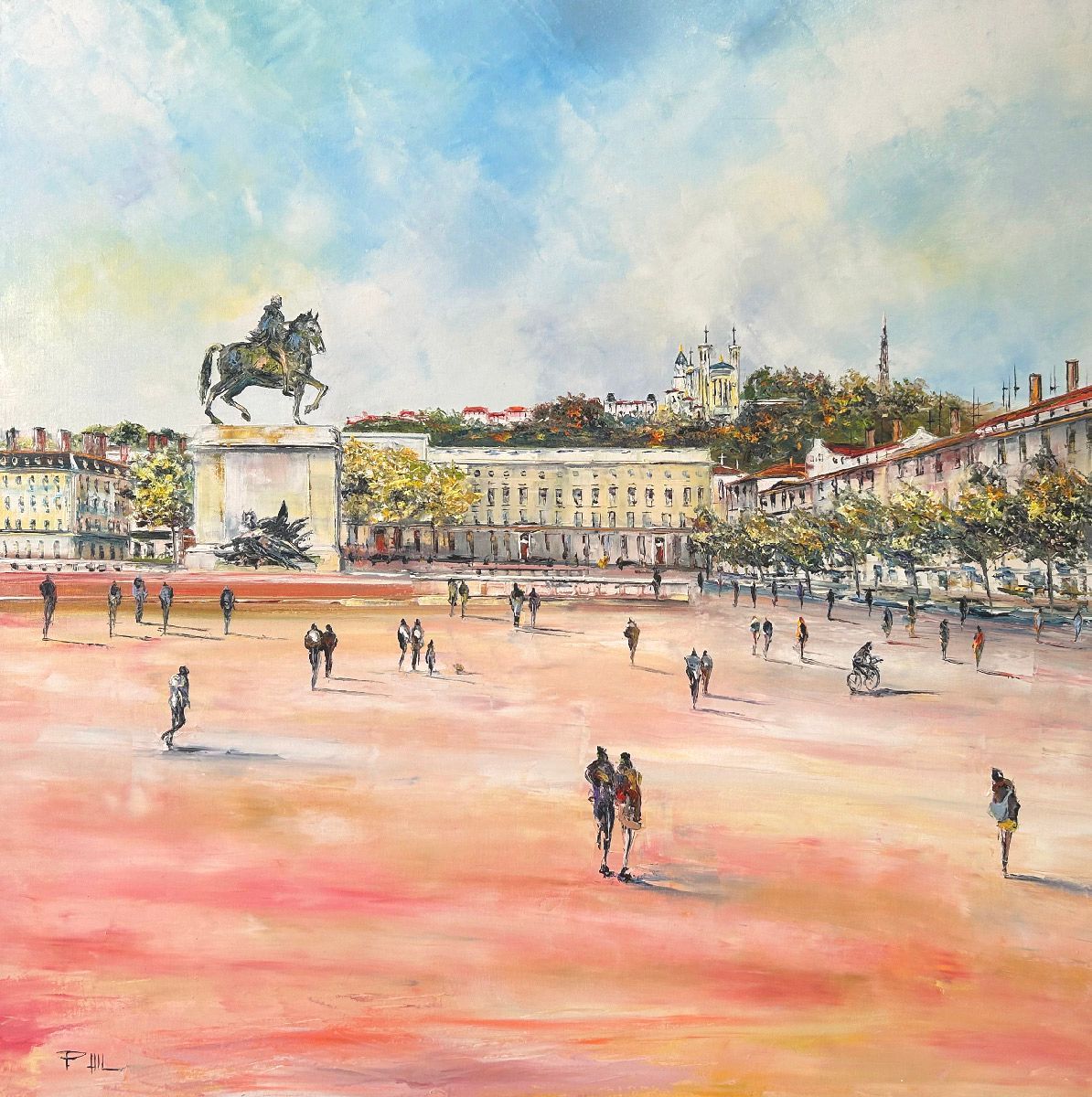 Tableau de PHIL a pour titre Bellecour, Lyon style figuratif dim : PHILprix:700
