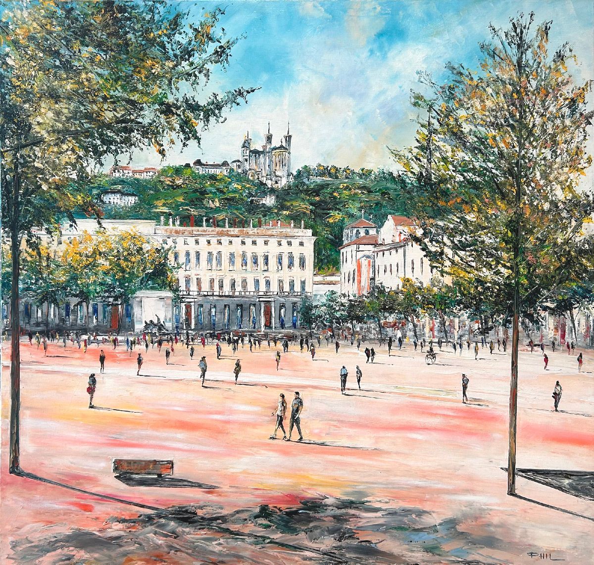Tableau de PHIL a pour titre Place Bellecour, Lyon 2 style figuratif dim : PHILprix:700