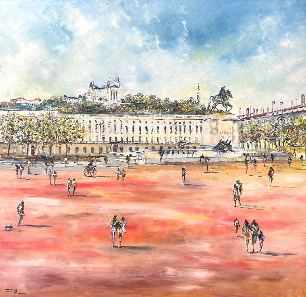 Tableau de PHIL a pour titre Place Bellecour, Lyon style figuratif dim : PHILprix:850