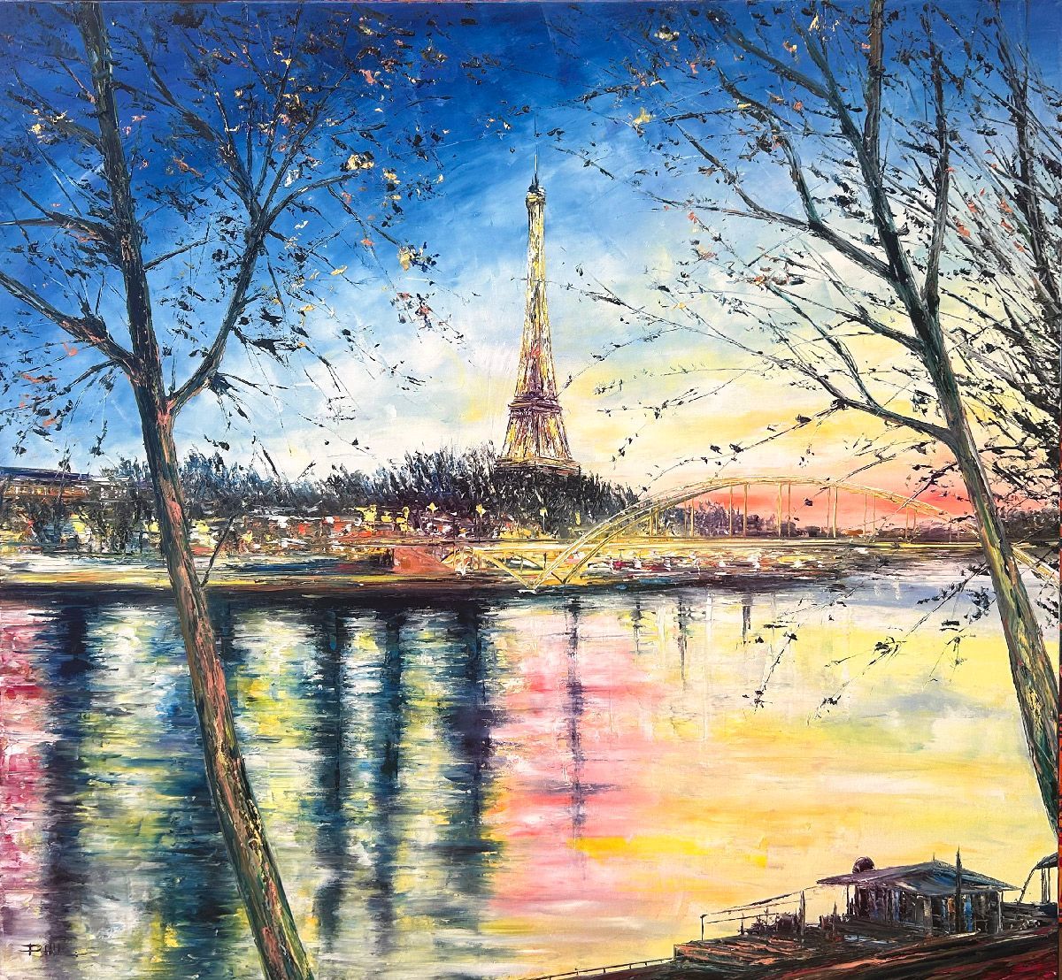 Tableau de PHIL a pour titre Sur les quais de Paris style figuratif dim : PHILprix:850