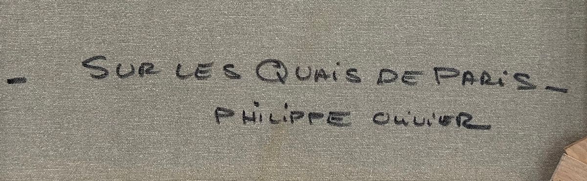 Tableau de PHIL a pour titre Sur les quais de Paris style figuratif dim : PHILprix:850