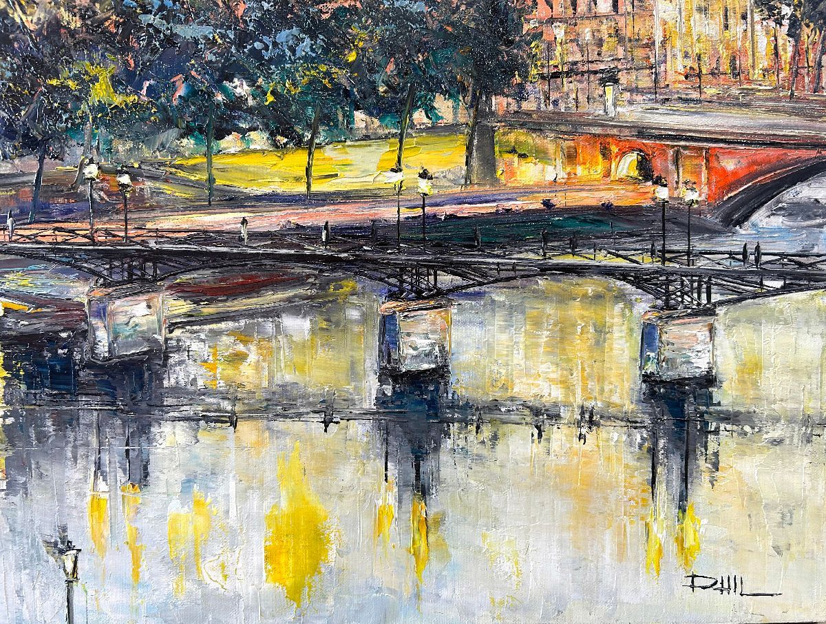 Tableau de PHIL a pour titre Vue sur le pont des Arts style figuratif dim : PHILprix:700