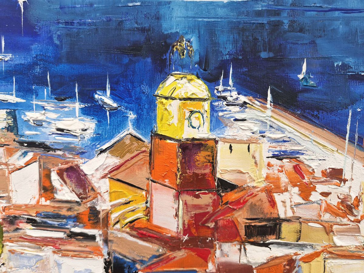 Tableau de PHIL a pour titre Golfe de Saint-Tropez style figuratif dim : PHILprix:500