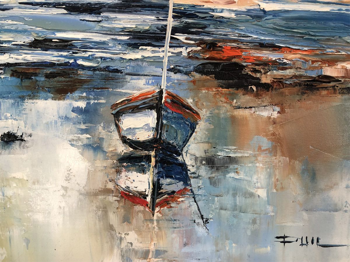 Tableau de PHIL a pour titre Les deux barques style abstrait dim : PHILprix:400