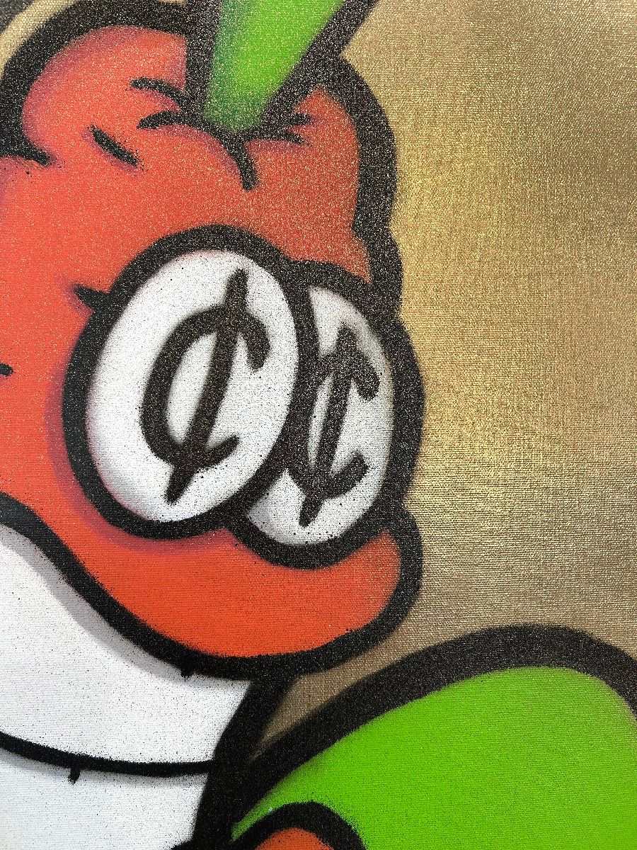 Tableau de Carotte a pour titre Golden coin style graffiti, street art dim : Carotteprix:450