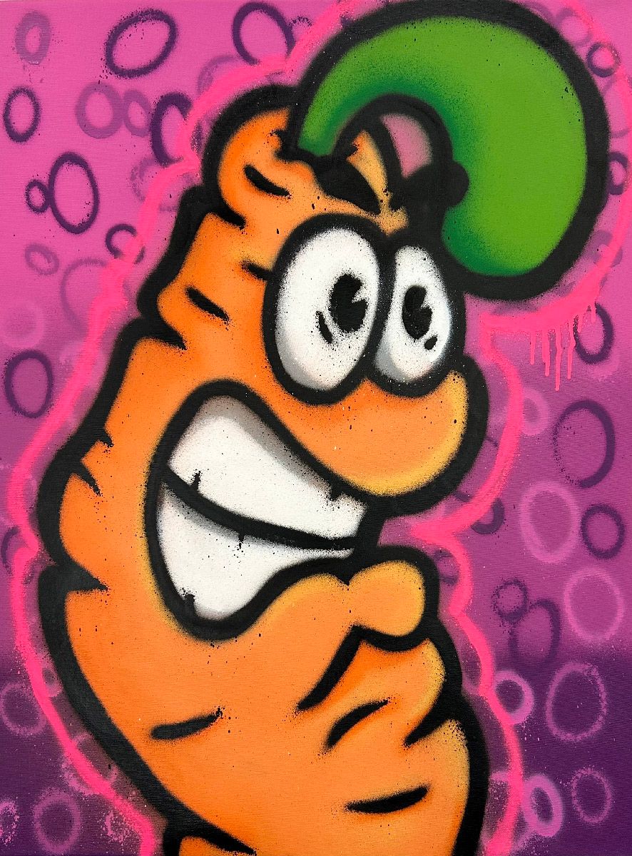 Tableau de Carotte a pour titre Pink bubbles style graffiti, street art dim : Carotteprix:450