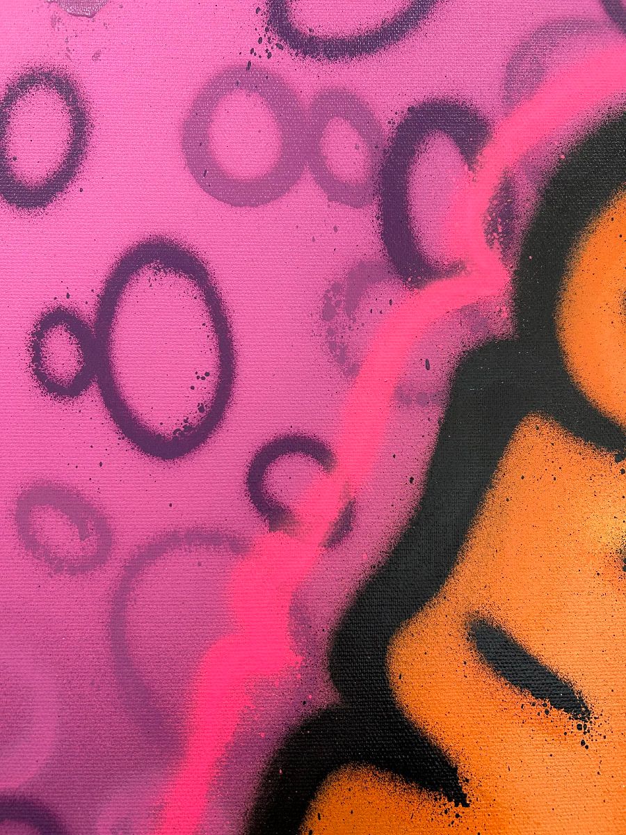 Tableau de Carotte a pour titre Pink bubbles style graffiti, street art dim : Carotteprix:450