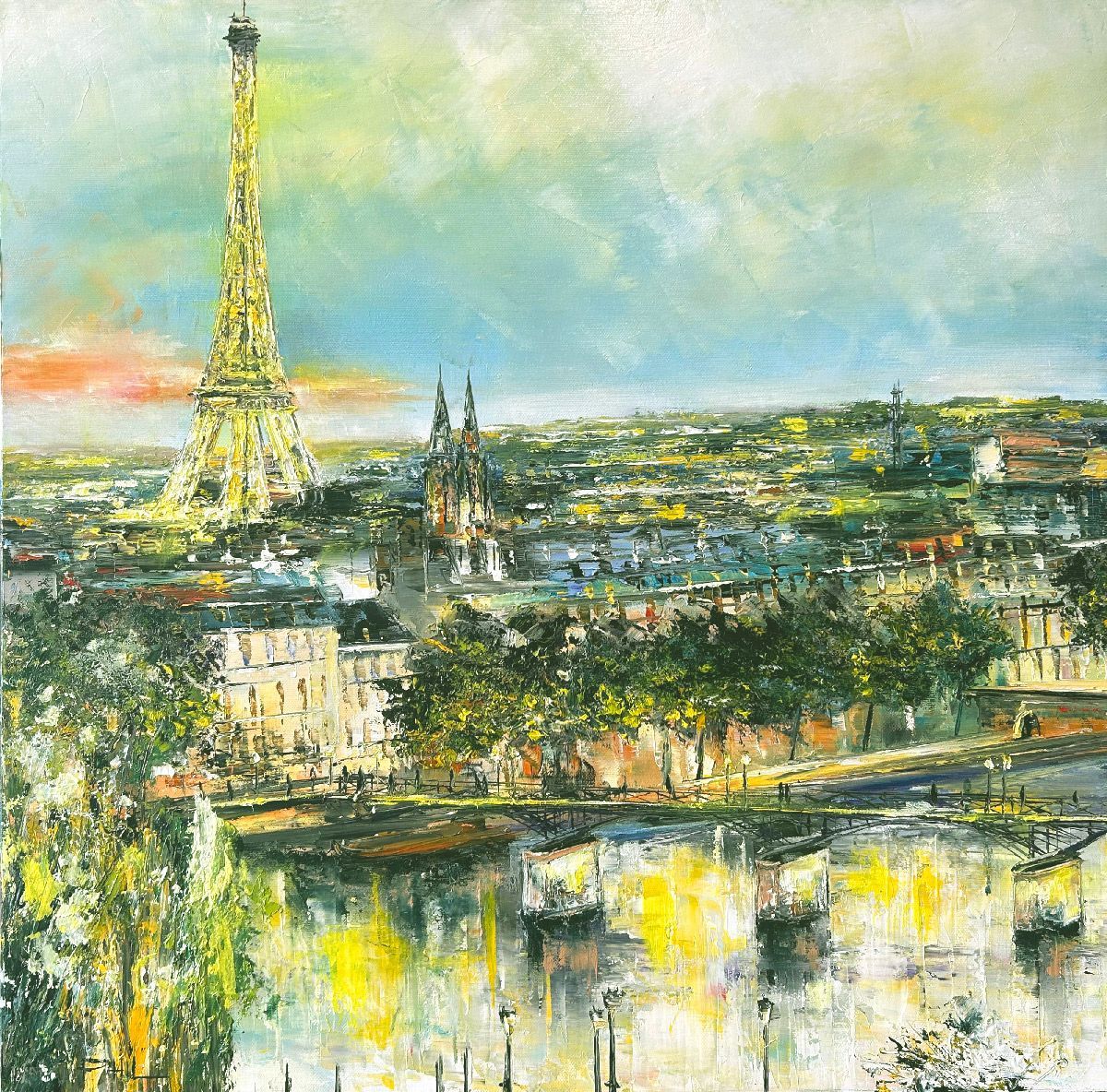 Tableau de PHIL a pour titre Vue sur la Seine style figuratif dim : PHILprix:350