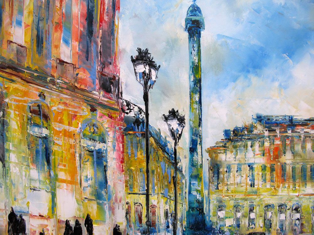 Tableau de PHIL a pour titre Arrivée à la Place Vendôme, Paris style figuratif dim : PHILprix:850