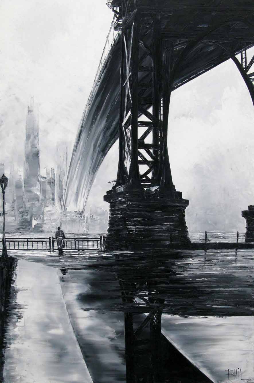 Tableau de PHIL a pour titre Manhattan Bridge style figuratif dim : PHILprix:700