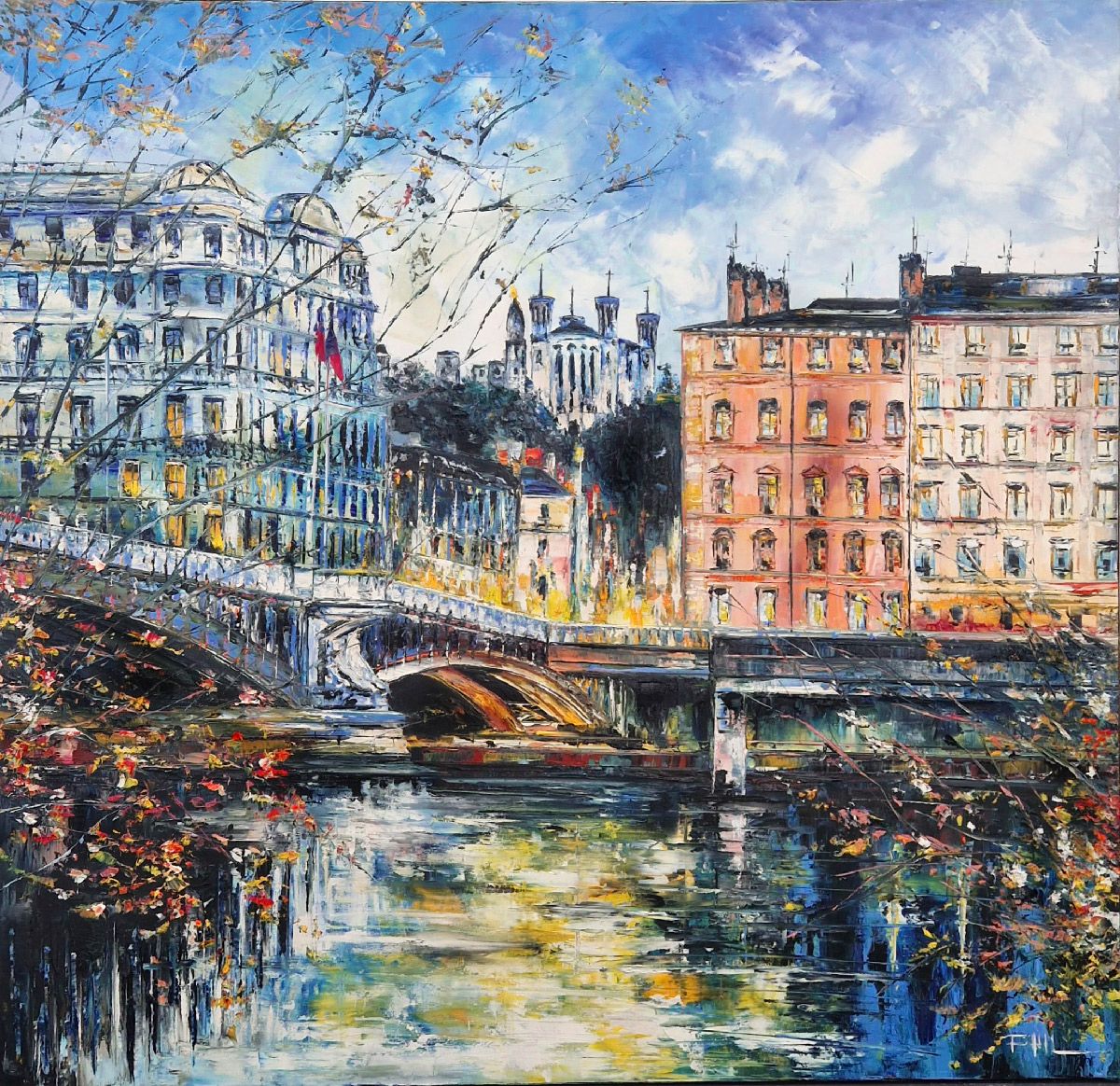 Tableau de PHIL a pour titre Pont Lafayette, Lyon style figuratif dim : PHILprix:700