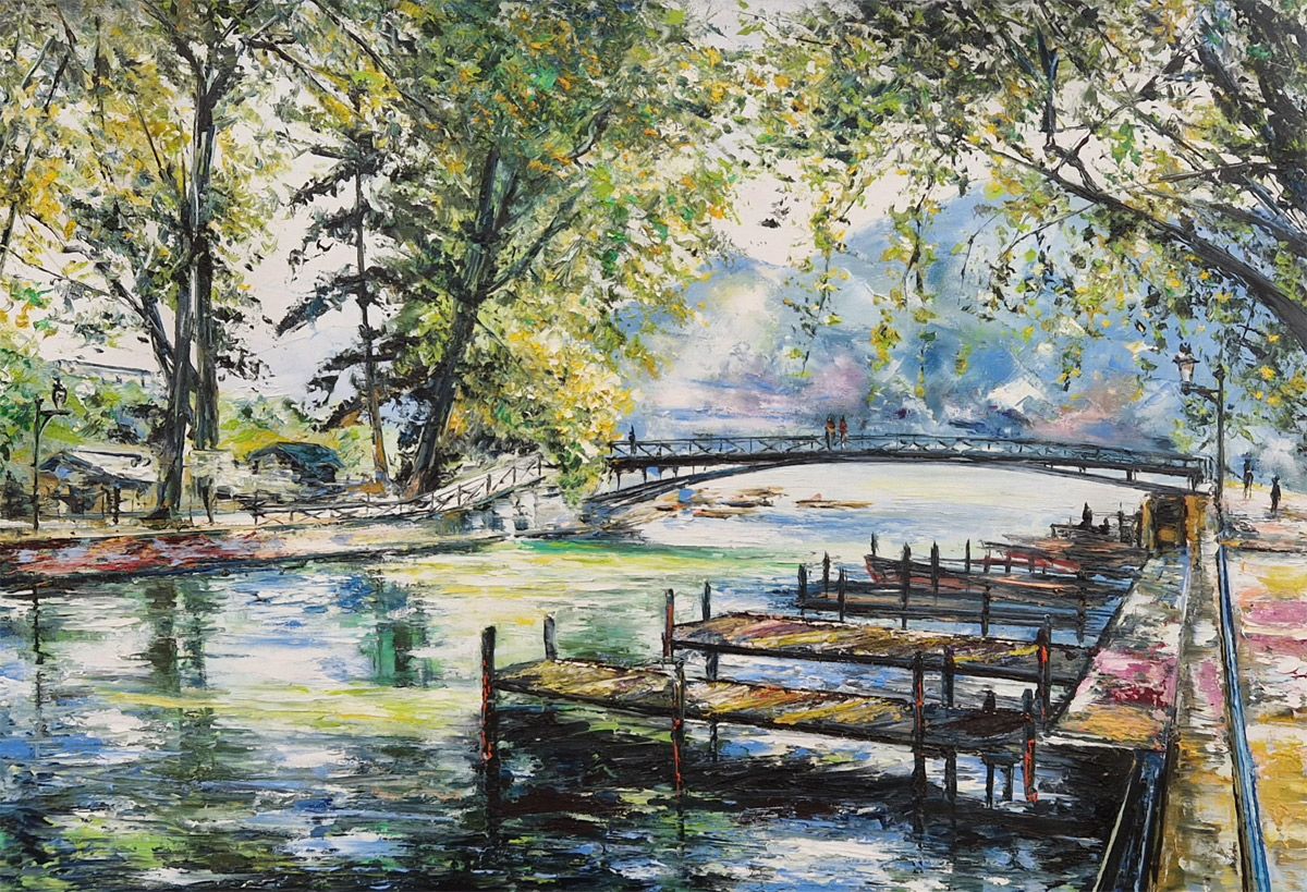 Tableau de PHIL a pour titre Pont des amours, Annecy style figuratif dim : PHILprix:350