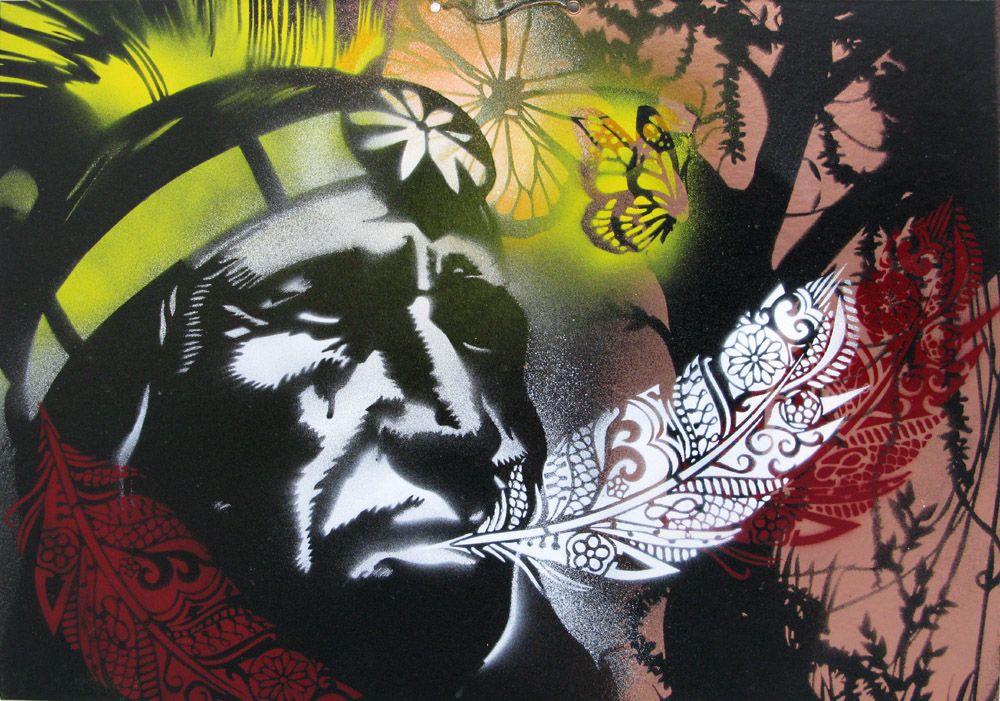Tableau de KARO TRASS a pour titre Prêtes moi ta plume style street pop art, street art dim : KARO TRASSprix:170