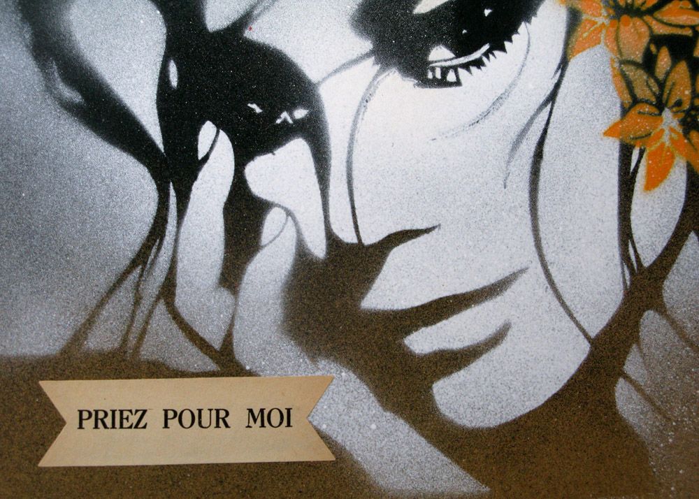 Tableau de KARO TRASS a pour titre Priez pour moi style street pop art, street art dim : KARO TRASSprix:90