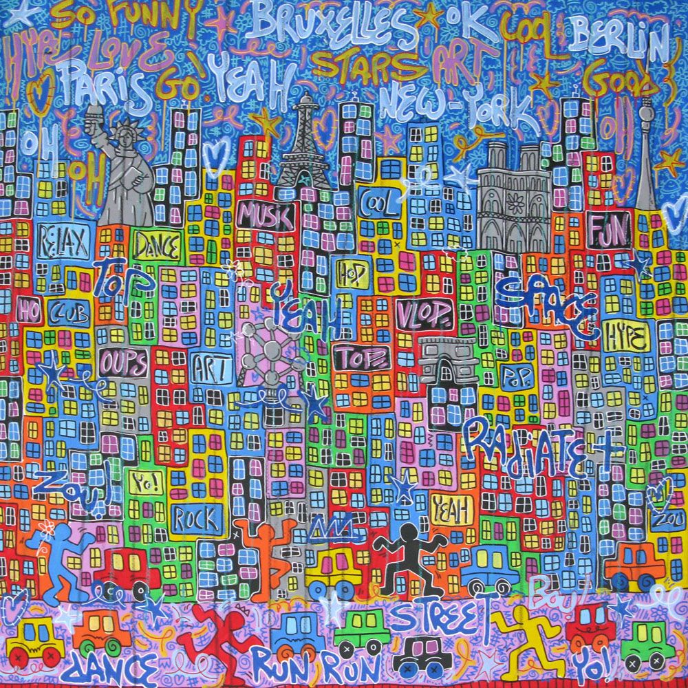 Tableau de RICO SAB a pour titre BX PARIS NY BERLIN style street pop art dim : RICO SABprix:1900