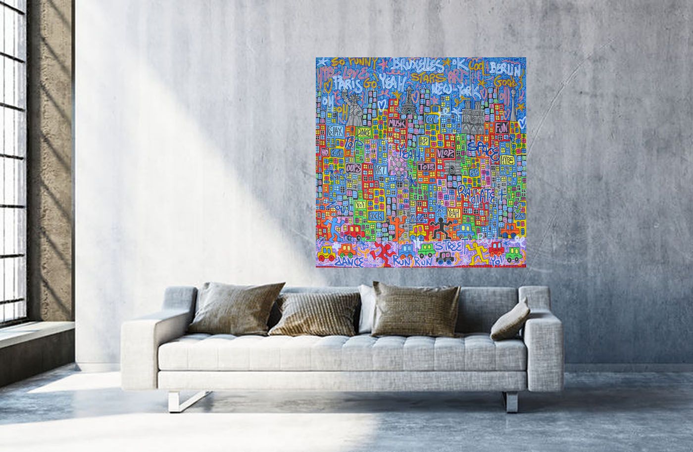 Tableau de RICO SAB a pour titre BX PARIS NY BERLIN style street pop art dim : RICO SABprix:1900