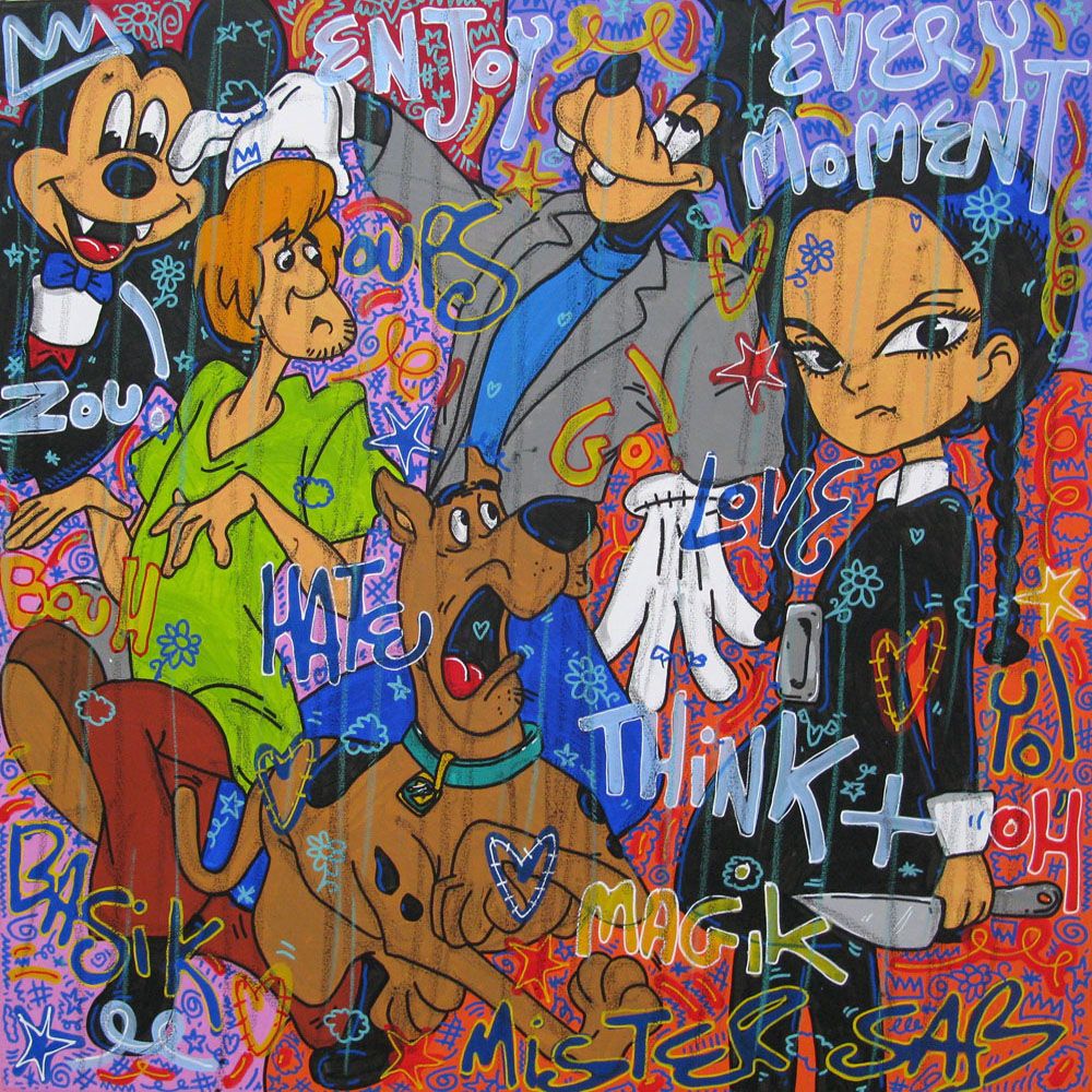 Tableau de RICO SAB a pour titre ENJOY EVERY MOMENT style street pop art, street art dim : RICO SABprix:950