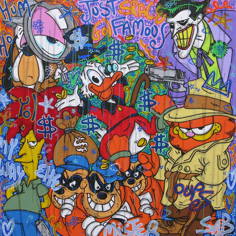 Tableau de RICO SAB a pour titre JUST FAMOUS style street pop art dim : RICO SABprix:950