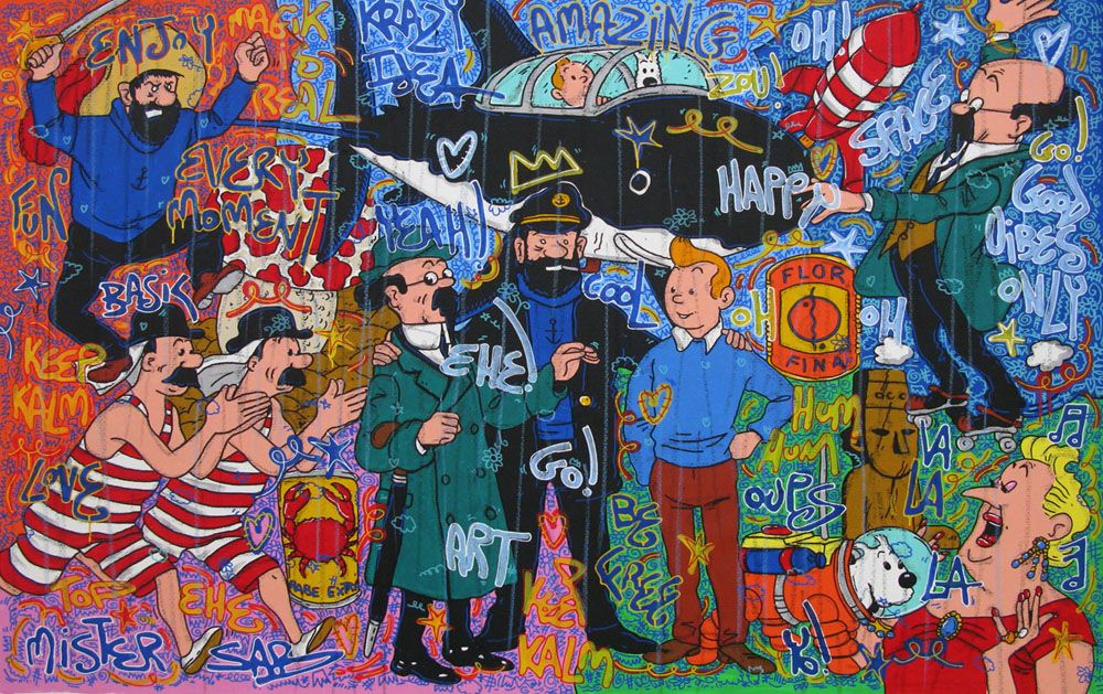 Tableau de RICO SAB a pour titre ENJOY EVERY MOMENT TINTIN style graphique dim : RICO SABprix:2200
