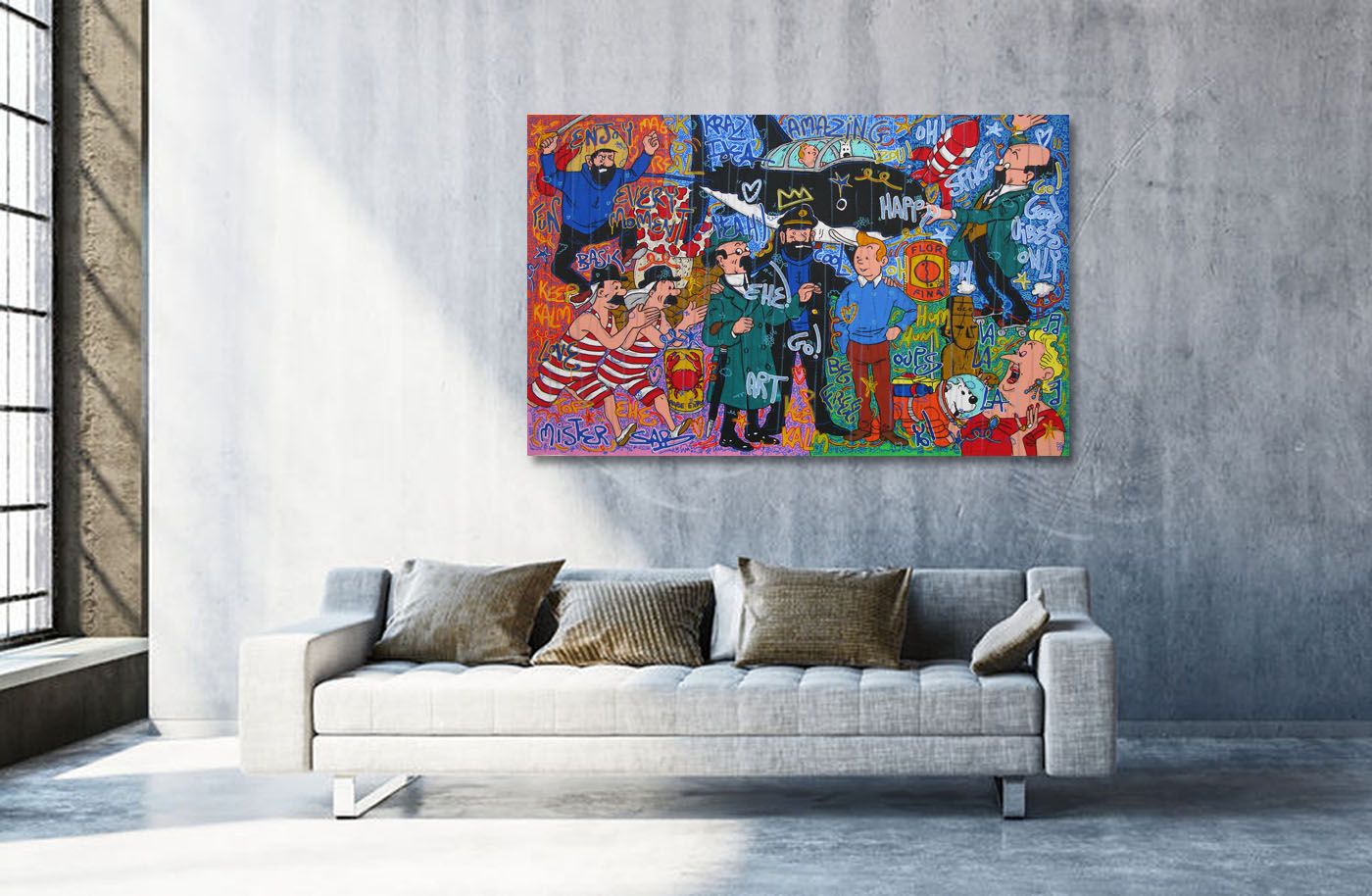 Tableau de RICO SAB a pour titre ENJOY EVERY MOMENT TINTIN style graphique dim : RICO SABprix:2200
