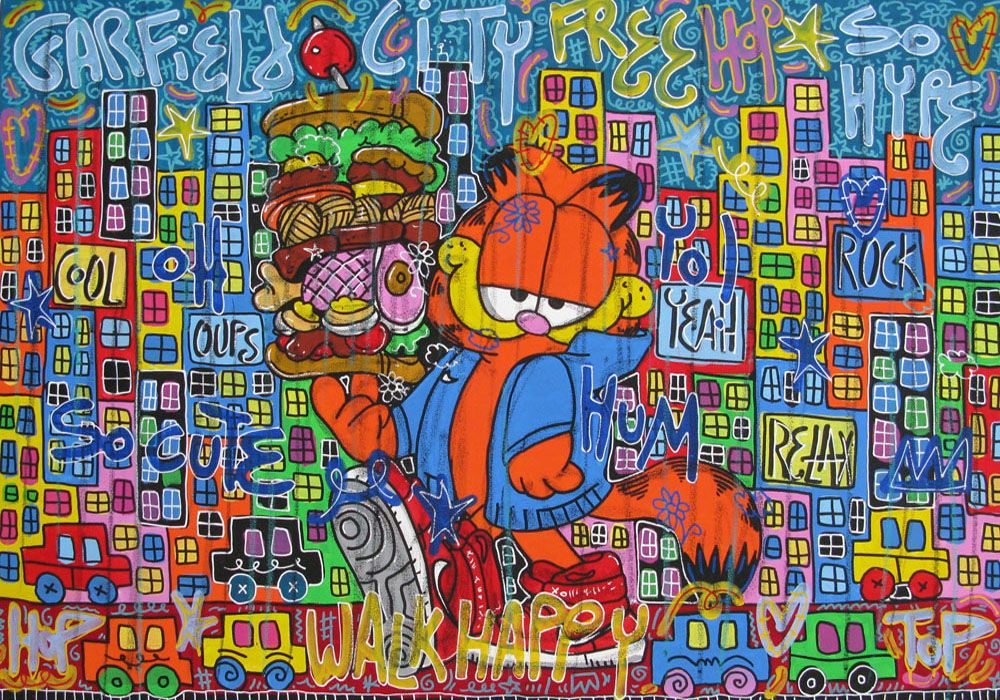 Tableau de RICO SAB a pour titre GARFIEL CITY style street pop art dim : RICO SABprix:900