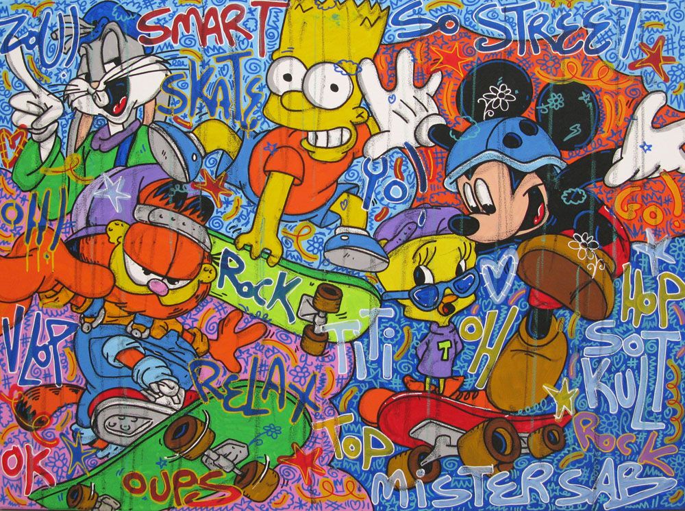 Tableau de RICO SAB a pour titre SMART SKATE style street pop art, street art dim : RICO SABprix:900