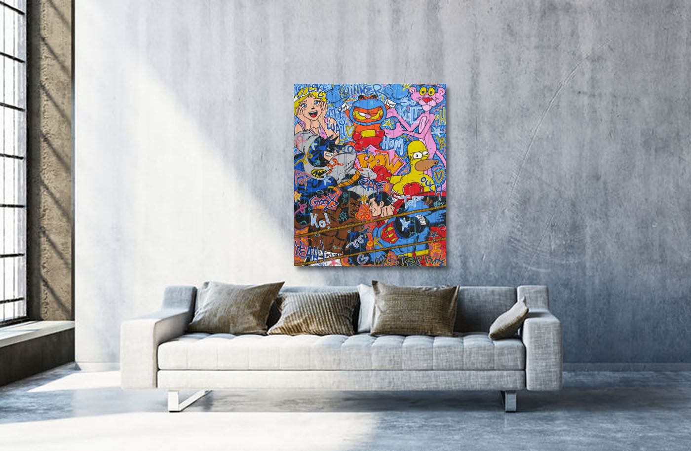 Tableau de RICO SAB a pour titre MISTER BOXE KO style graphique dim : RICO SABprix:1350