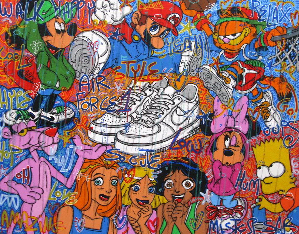 Tableau de RICO SAB a pour titre WALK HAPPY AIR FORCE 1 style no dim : RICO SABprix:1650