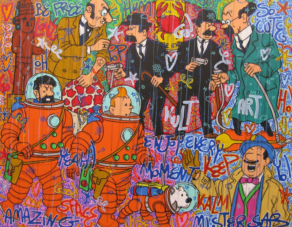 Tableau de RICO SAB a pour titre SO KULT TINTIN style street pop art dim : RICO SABprix:1650