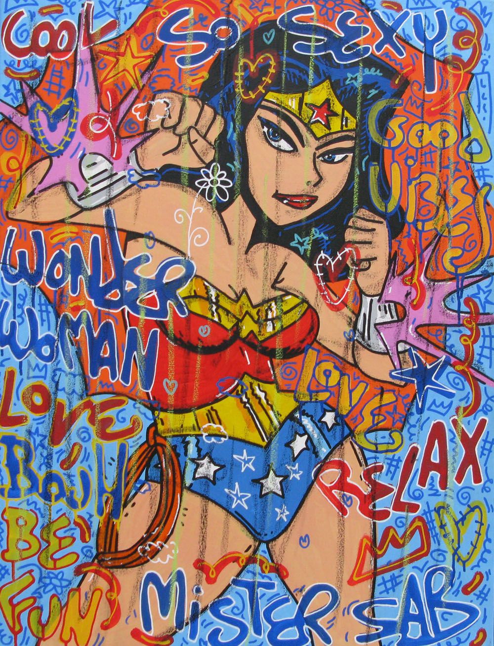 Tableau de RICO SAB a pour titre WONDER WOMAN style street pop art dim : RICO SABprix:390
