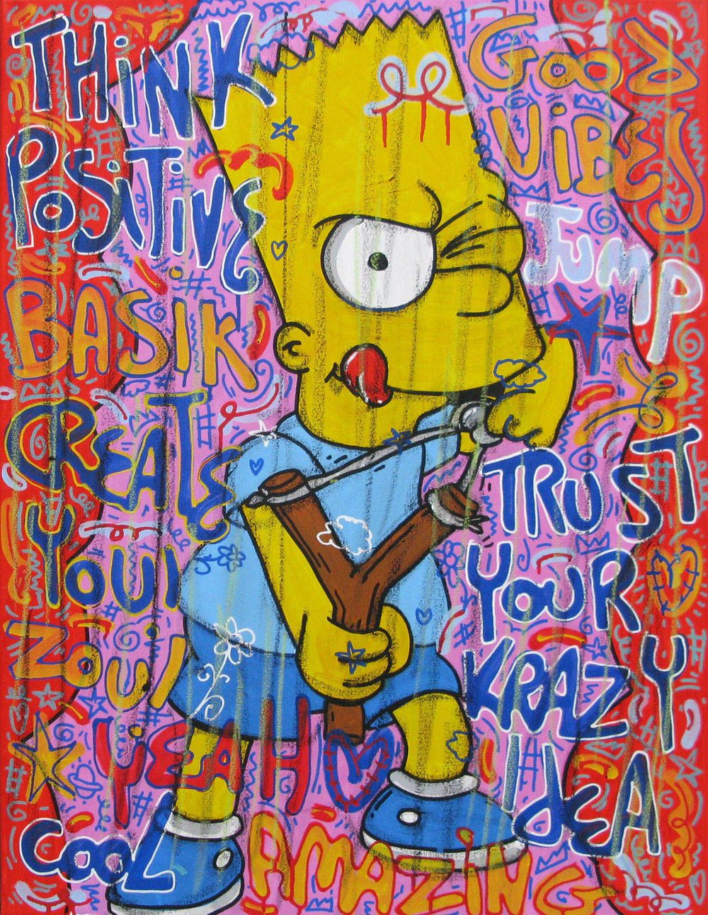 Tableau de RICO SAB a pour titre THINKS POSTIVE style street pop art dim : RICO SABprix:390