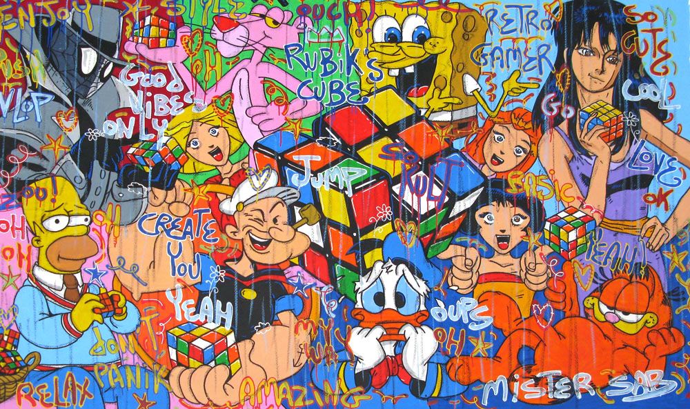 Tableau de RICO SAB a pour titre RUBIK'S CUBE style street pop art dim : RICO SABprix:2200