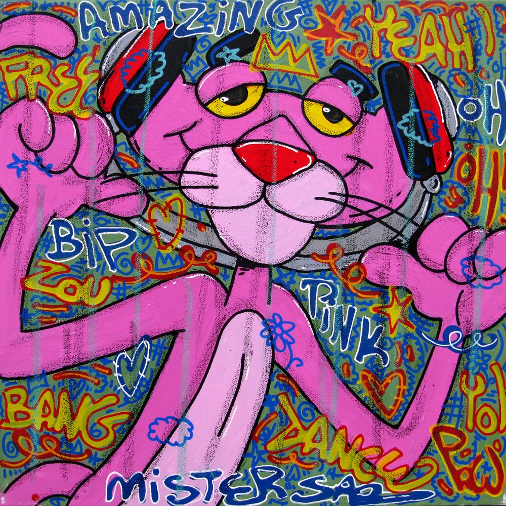 Tableau de RICO SAB a pour titre DJ Pink style street pop art, street art dim : RICO SABprix:250