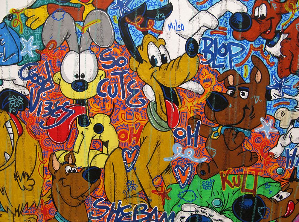 Tableau de RICO SAB a pour titre Dogs story style street pop art, street art dim : RICO SABprix:1500