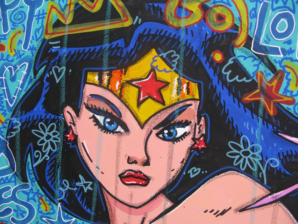 Tableau de RICO SAB a pour titre Happy Wonder Women style street pop art, street art dim : RICO SABprix:800