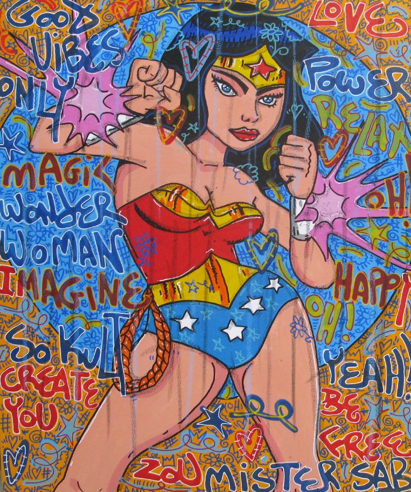 Tableau de RICO SAB a pour titre Magik Wonder Women style street pop art, street art dim : RICO SABprix:800