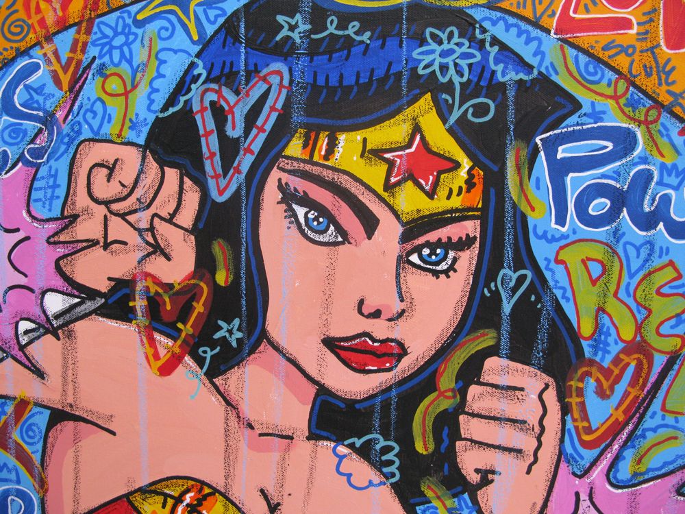 Tableau de RICO SAB a pour titre Magik Wonder Women style street pop art, street art dim : RICO SABprix:800