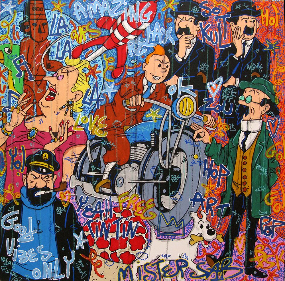 Tableau de RICO SAB a pour titre Be famous tintin style street pop art, street art dim : RICO SABprix:1500