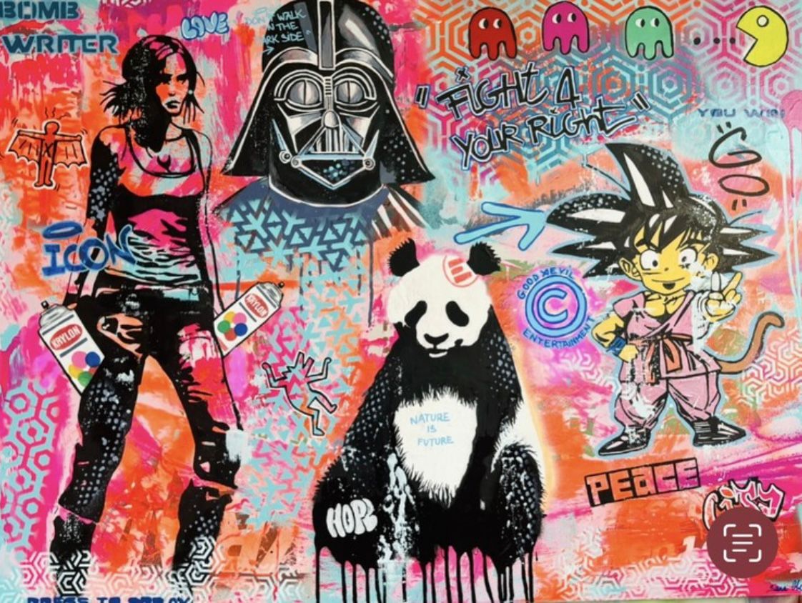 Tableau de SARA CHELOU a pour titre Fight 4 the power style street pop art, street art dim : SARA CHELOUprix:1300