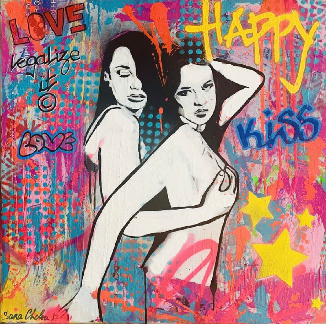 Tableau de SARA CHELOU a pour titre Love legalize it style street pop art dim : SARA CHELOUprix:750