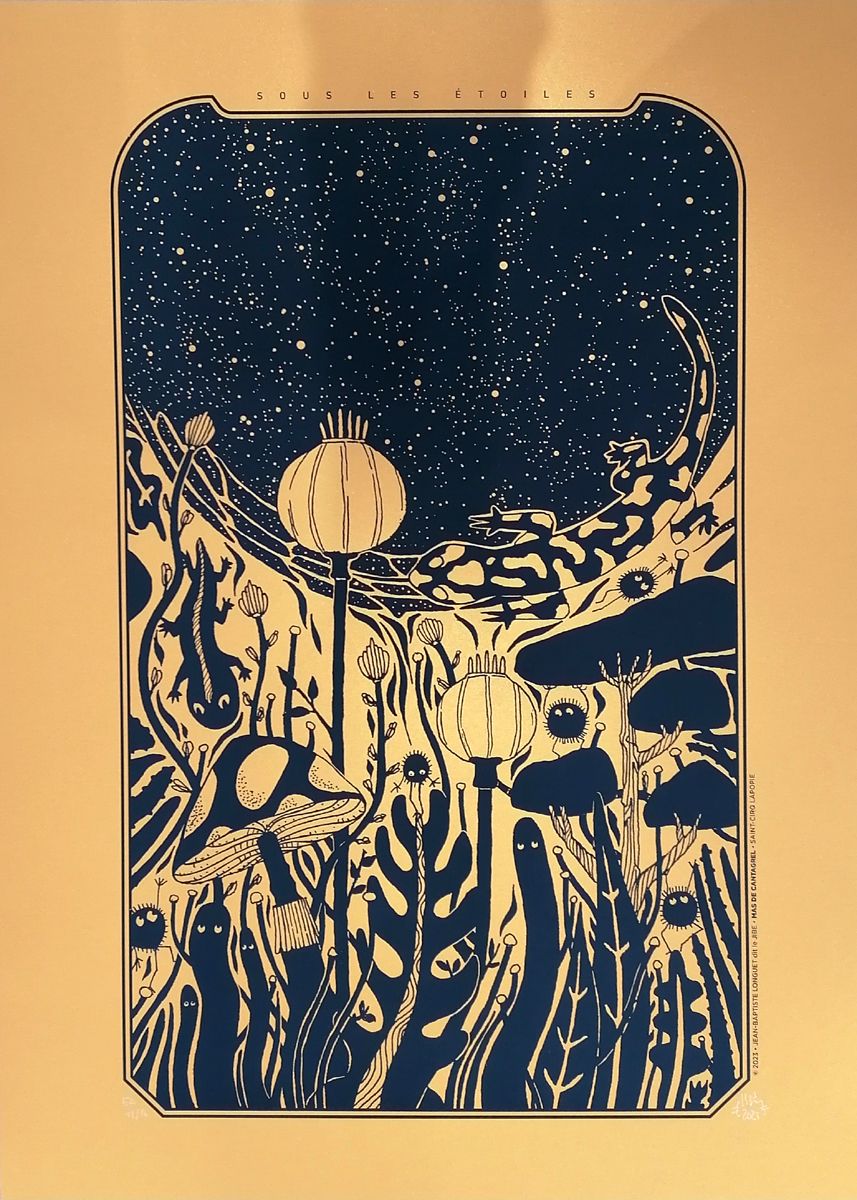 Editions d'art de JIBE a pour titre SOUS LES ETOILES Gold style graphique dim : JIBEprix:120