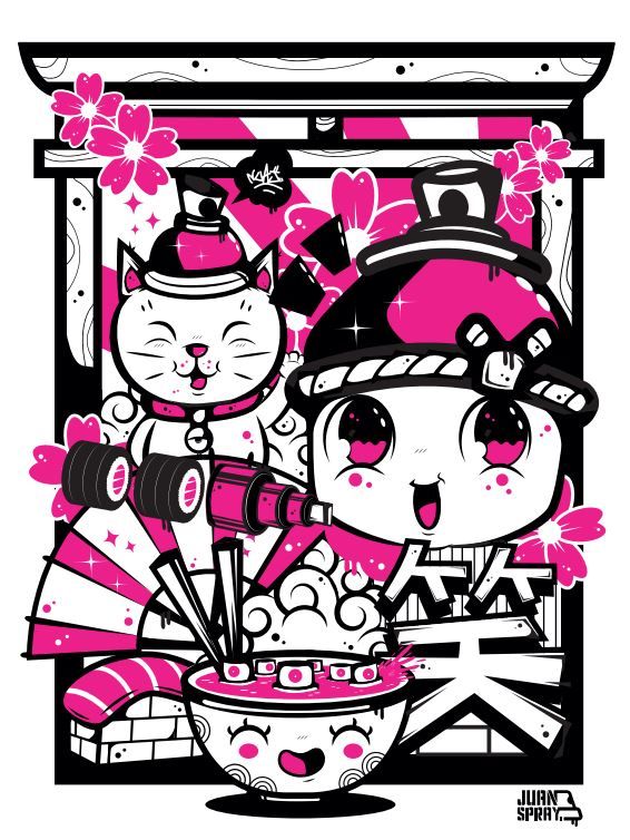 Editions d'art de JUAN SPRAY a pour titre SAKURA style street art, graphique dim : JUAN SPRAYprix:70