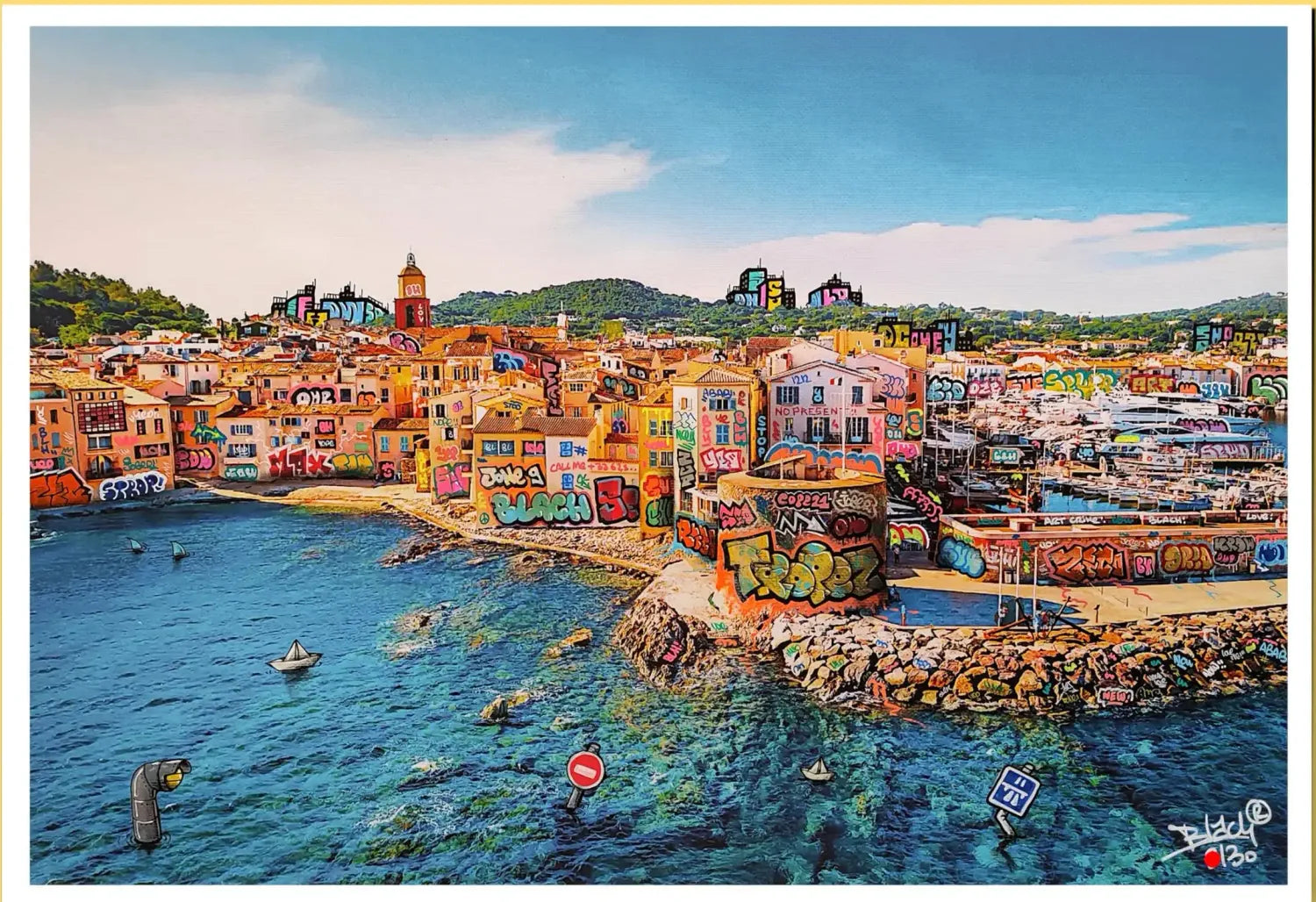 Editions d'art de BLACH a pour titre Saint Tropez style graffiti, street art dim : BLACHprix:100